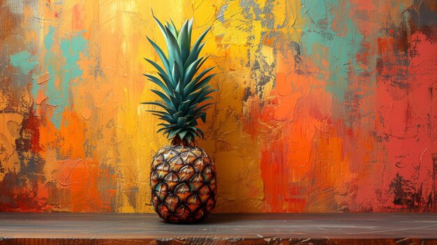 Ananas vor einem farbenfrohen abstrakten Hintergrund