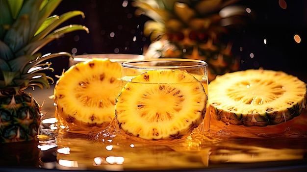 Foto ananasflecken mit einem glas wasser