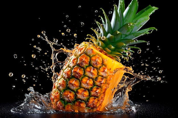 Ananasfoto mit Wasserspritzer