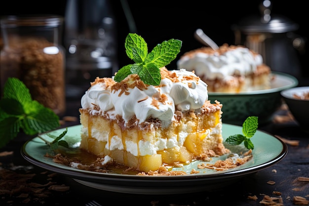 Ananaskuchen mit Kokosraspeln, Frische und Textur generieren IA