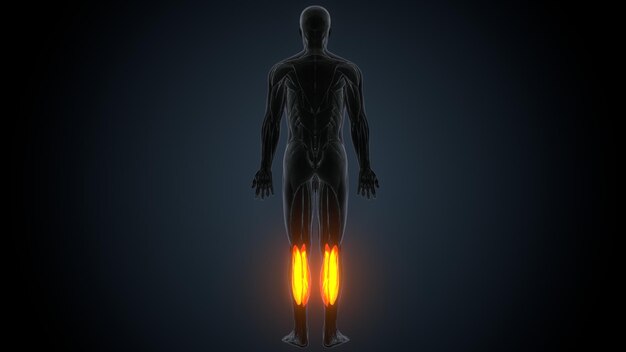 Foto anatomía 3d del gastrocnemius en la parte inferior de la pierna humana