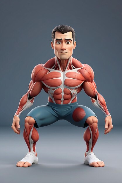 Anatomía en 3D de un hombre haciendo flexiones