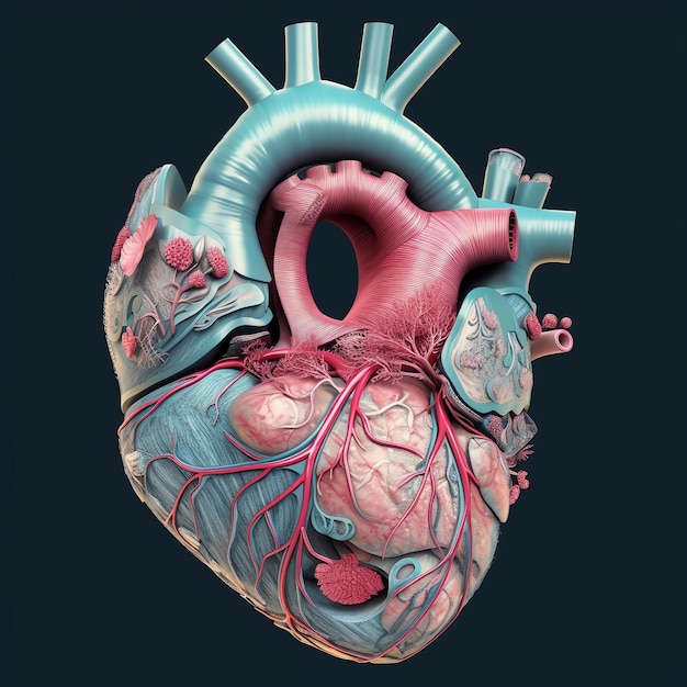 Anatomia cardíaca humana decorada com flores e folhas Conceito de saúde e doenças do coração
