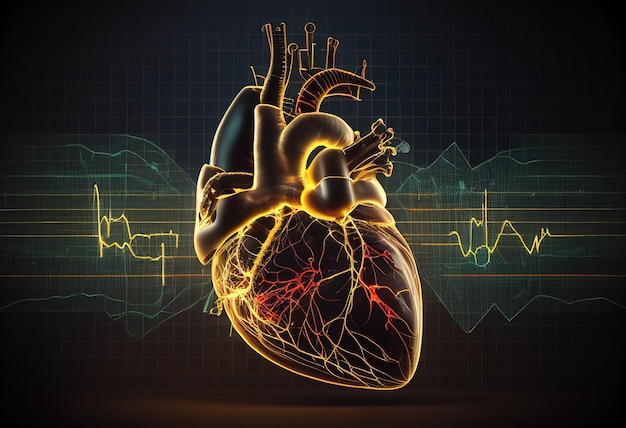 Anatomía del corazón humano de ecg antecedentes médicos ilustración AI generativa