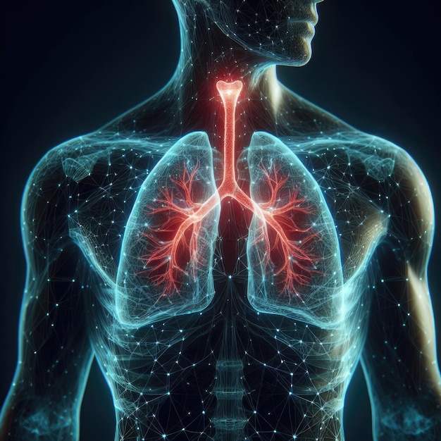 Anatomía del cuerpo humano con pulmones Ilustración 3D de antecedentes médicos Visión de rayos X