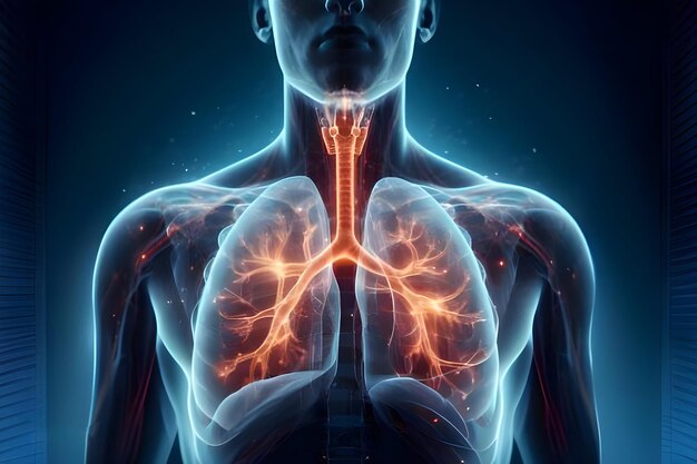 Anatomía del cuerpo humano con pulmones en imagen de rayos X en 3D