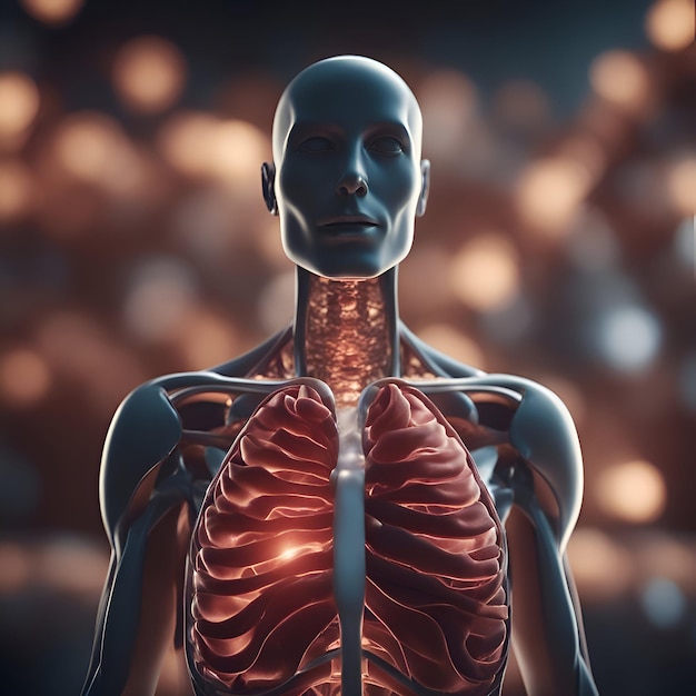 Anatomía del cuerpo humano con pulmones resaltados Ilustración médica en 3D