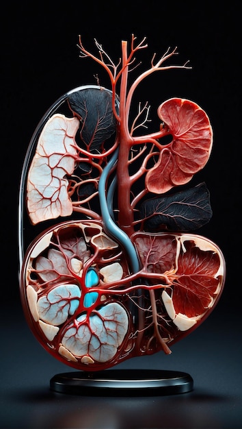 Anatomia detalhada do rim humano isolada em fundo preto