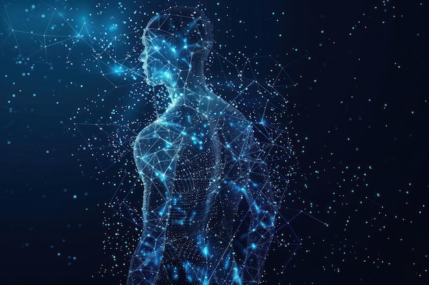 Foto anatomía digital del cuerpo humano fondo azul hombre 3d