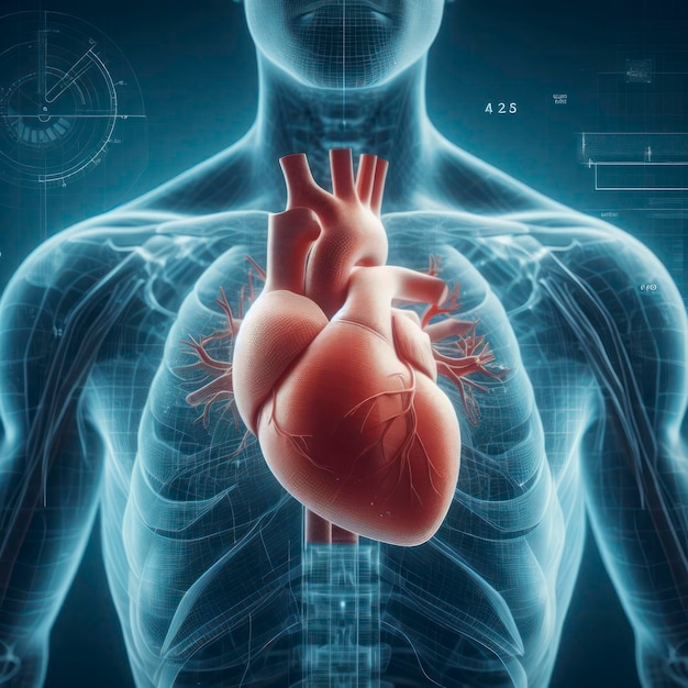 Anatomia do Coração Humano em fundo médico 3d renderizar fundo sólido ai generativo