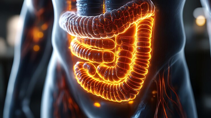 Foto anatomia do corpo humano com sistema digestivo desenho de ilustração 3d