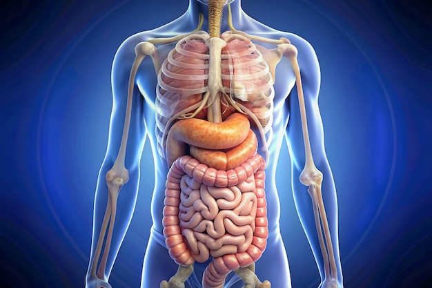 Anatomia do corpo humano com sistema digestivo ilustração 3D