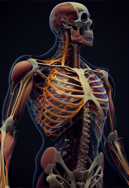 Anatomia do corpo humano em uma ilustração vertical de fundo preto