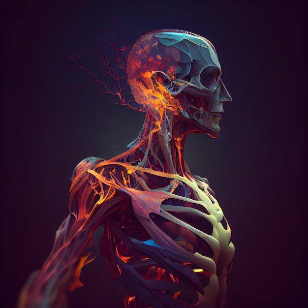 Anatomia do Esqueleto Humano Ilustração 3D Sistema Respiratório Humano