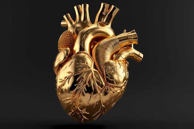 Foto anatomia humana anatômica do coração do ouro 3d e imagem do conceito da medicina generative ai