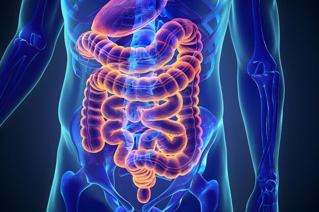 Anatomía humana brillante Intrincado de los intestinos que simbolizan su importancia en la salud