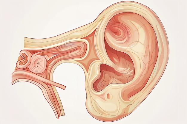 Foto anatomía humana del oído una ilustración del funcionamiento interno del oído y el sistema auditivo ia generativa