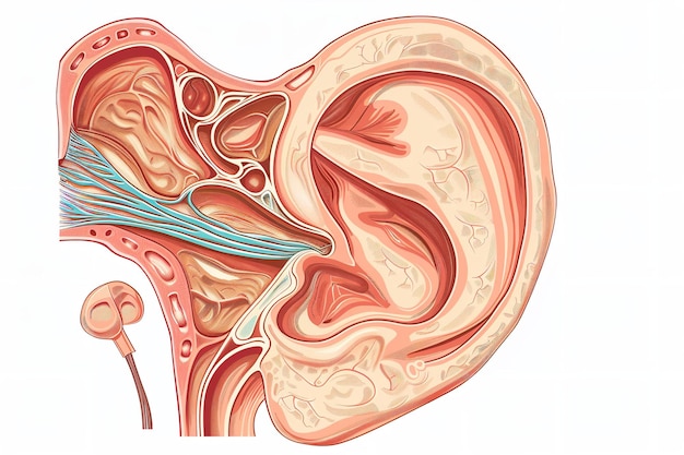 Foto anatomía humana del oído una ilustración del funcionamiento interno del oído y el sistema auditivo ia generativa