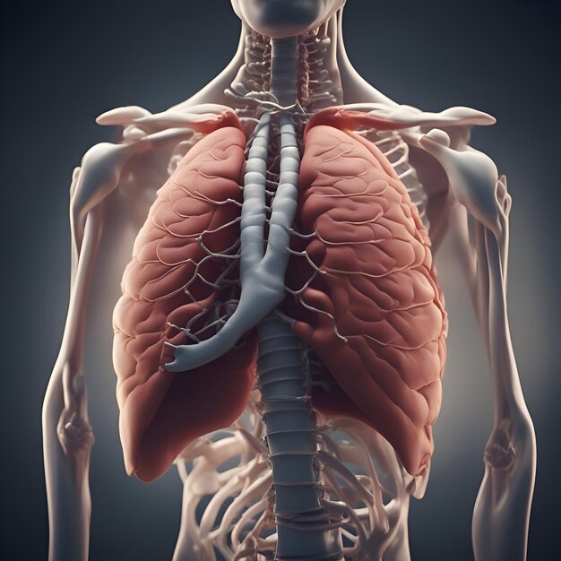 Anatomía humana Pulmones y tráquea Ilustración en 3D