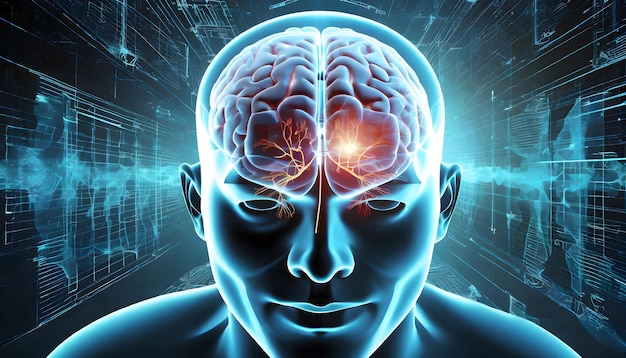 Anatomia masculina do sistema cerebral humano conceito de renderização 3D e rede de tecnologia médica