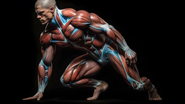Foto anatomía muscular del hombre en la postura de culturista