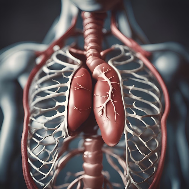Anatomía del sistema respiratorio humano para el concepto médico Ilustración 3D