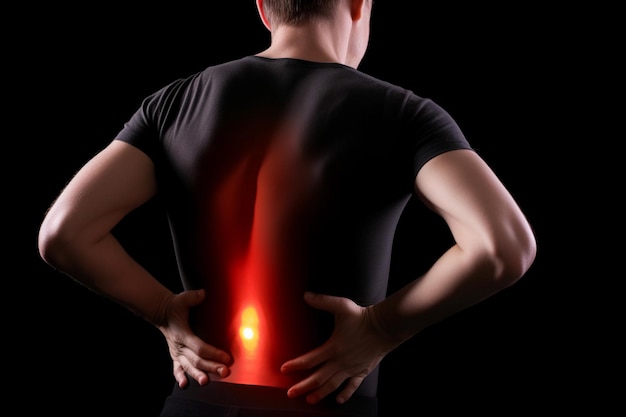Anatomie des menschlichen Rückens Mann, der seine Hand im Rückenschmerzbereich hält Rückenschmerzen