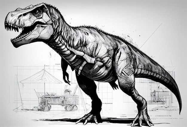 Anatomisches Diagramm eines Dinosauriers im Profil in Schwarz und Weiß