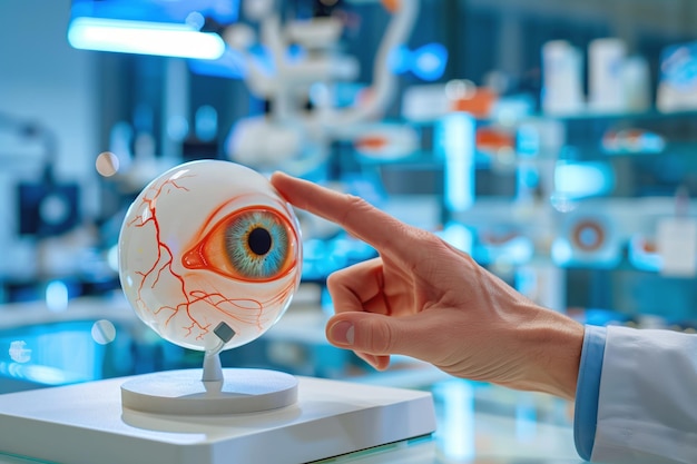 Anatomisches Modell des menschlichen Auges in einer Optometrie-Klinik