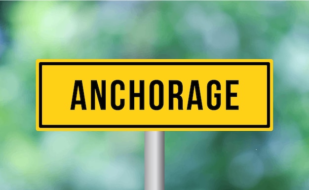 Foto anchorage-straßenzeichen auf verschwommenem hintergrund