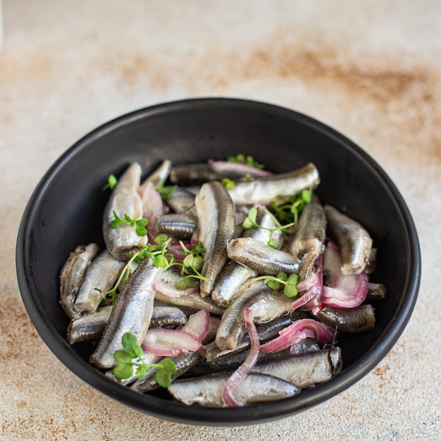 Anchova peixe salgado marisco salgado salada de arenque pequeno