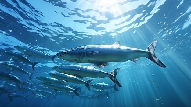 Anchovy-Fisch schwimmt Bilder Unterwasserbild KI-generiertes Bild