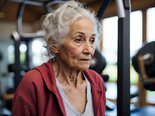 anciana abuela haciendo ejercicio corriendo en el gimnasio envejecimiento saludable