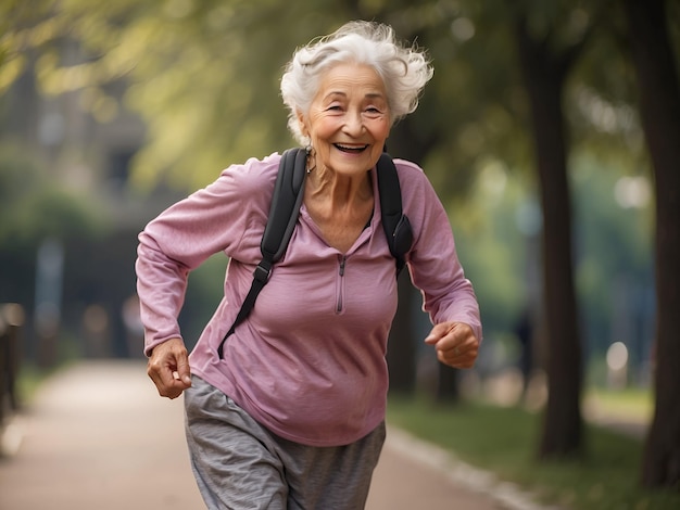 anciana abuela haciendo ejercicio corriendo en el gimnasio envejecimiento saludable