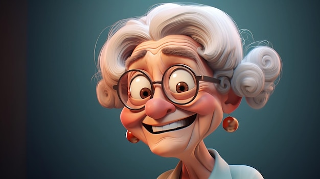 Anciana alegre saludando a la cámara Personaje de dibujos animados anciano femenino sonriendo a la cámara