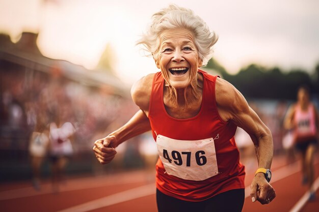 anciana atleta corriendo durante el campeonato estilo de vida saludable