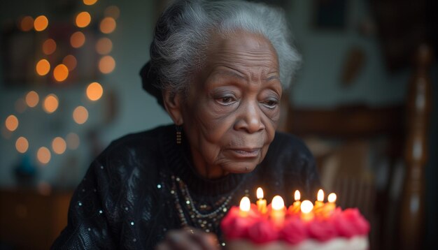 Foto una anciana contempla sola enfrentándose a la tristeza del cumpleaños con decepción y soledad