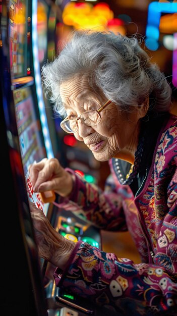 una anciana está jugando con un palo