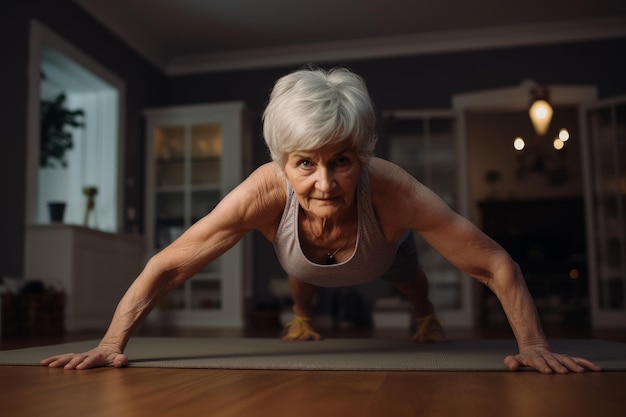 La anciana hace flexiones en el suelo Persona deportiva Generar Ai