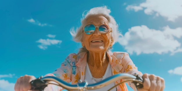 Una anciana hace un paseo en bicicleta por la costa AI generativa