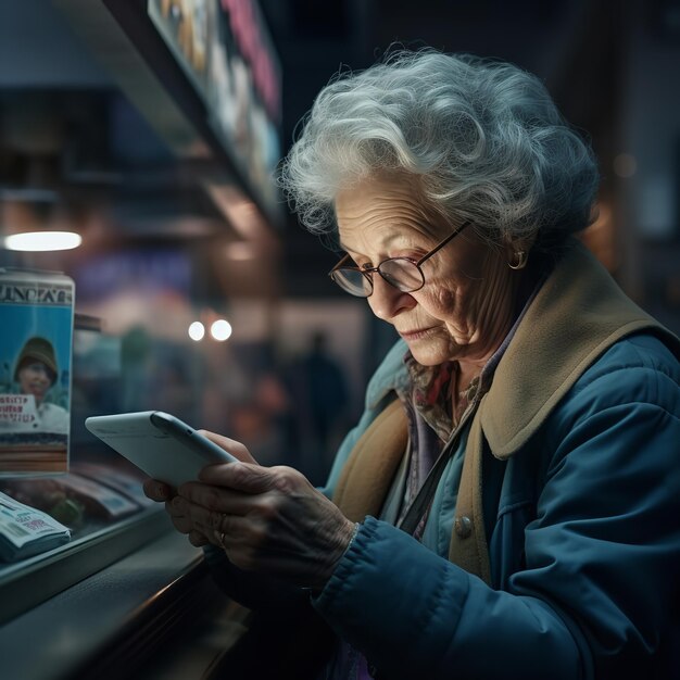 Una anciana lee el periódico Generative Ai