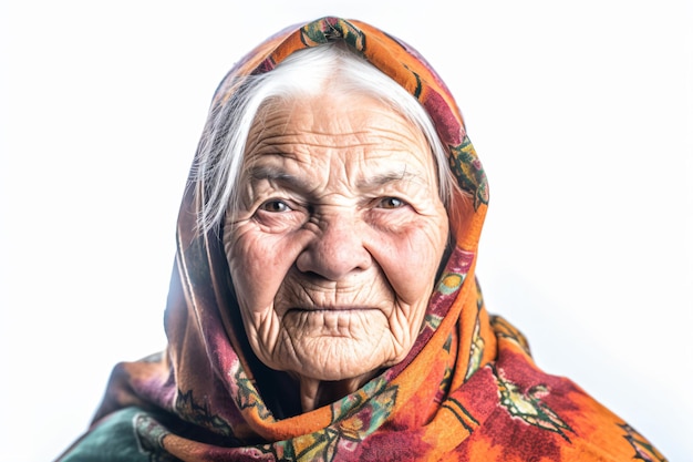 una anciana con un pañuelo en la cabeza