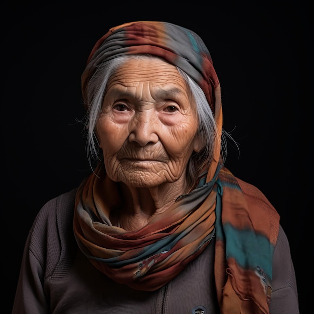 Una anciana con un pañuelo en la cabeza