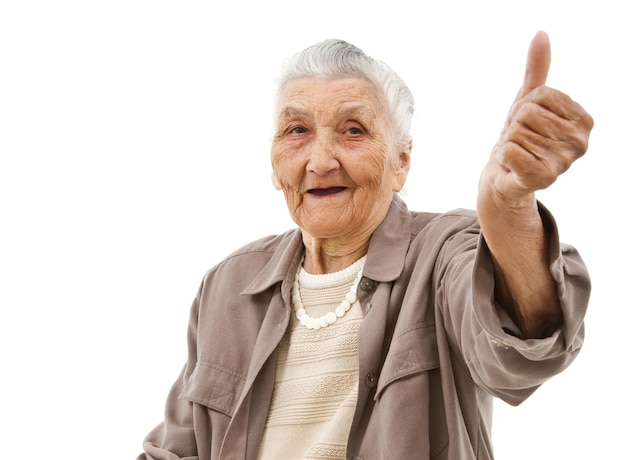 Anciana con pulgares arriba