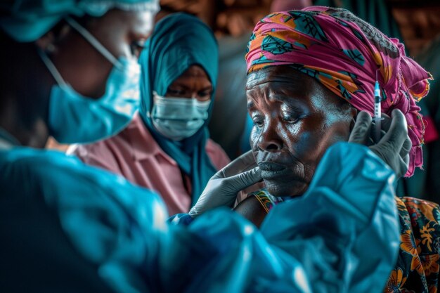 Foto una anciana recibe atención médica en áfrica