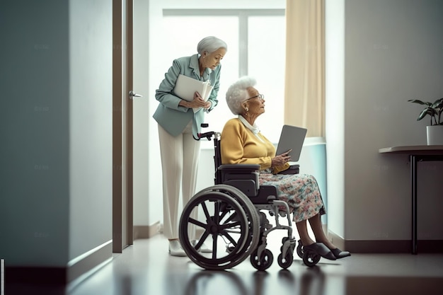 Anciana en silla de ruedas en un hogar de ancianos Ai generó