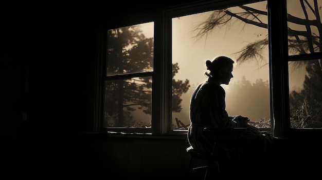 anciana en su casa solitaria sin su familia