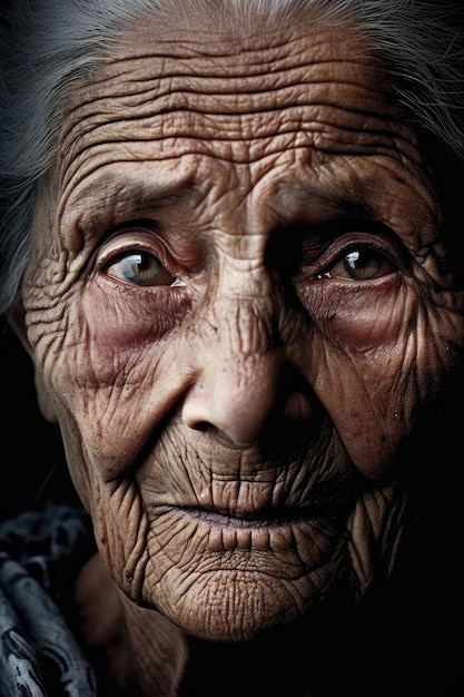 Una anciana su rostro grabado con líneas de sabiduría y experiencia