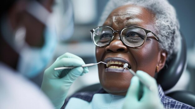 Anciana usando cepillo de dientes para cuidado dental