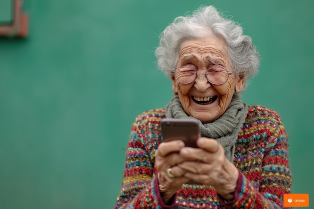 Una anciana usando su teléfono Generative Ai